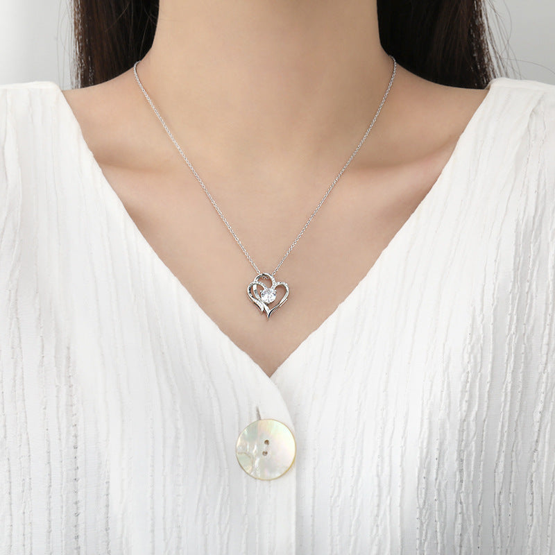 Heart-Shaped Zircon Necklace with Rhinestones – Double Love Pendant