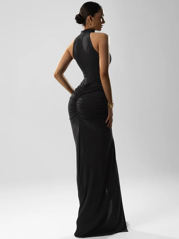 Halter Ruched Maxi Dress