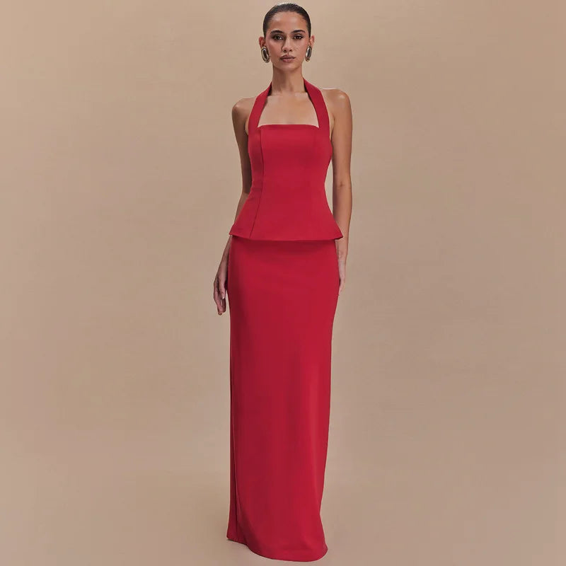 Backless Halter Top and Skirt Set