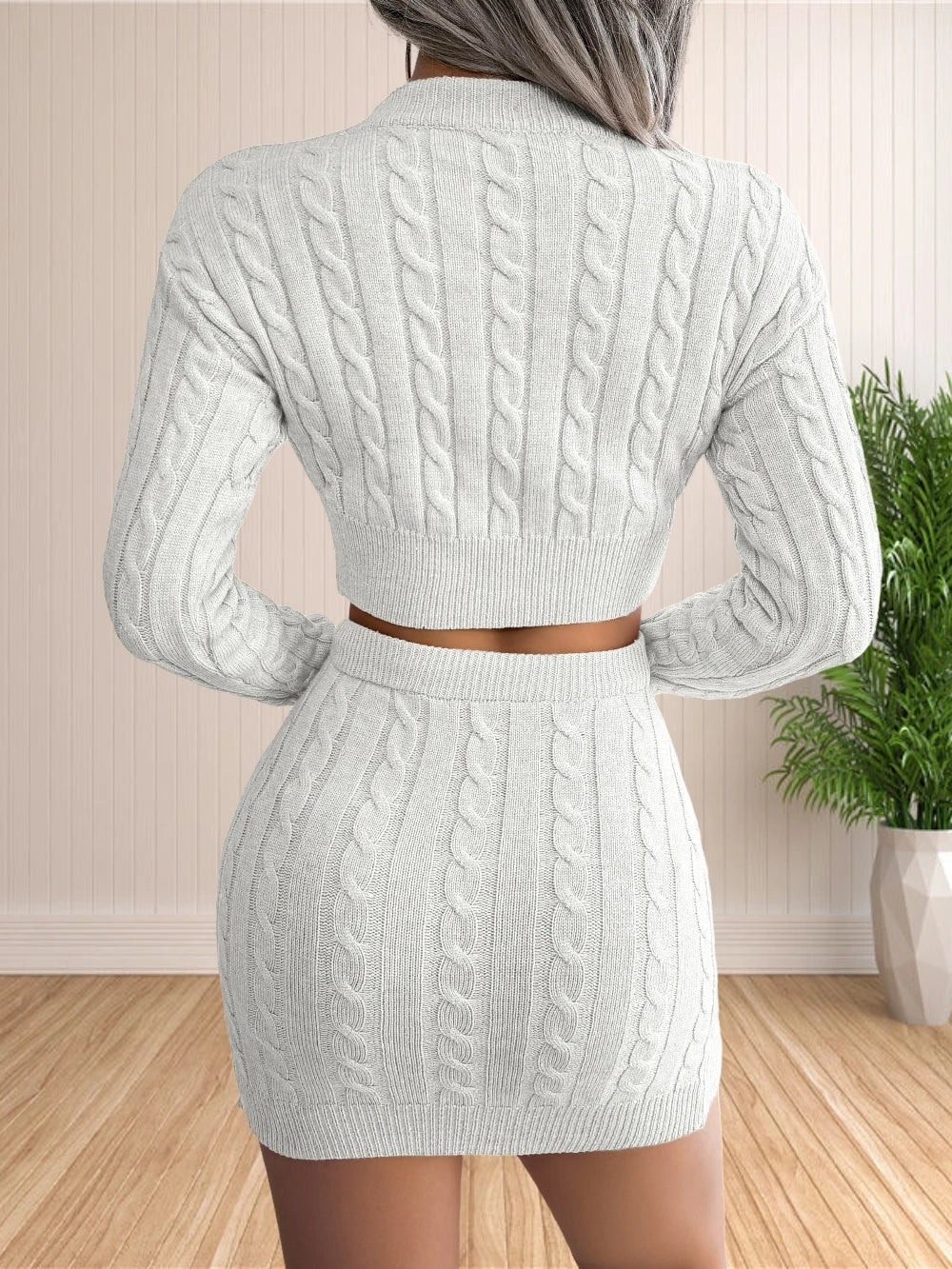Cable Knit Crop and Skirt Set