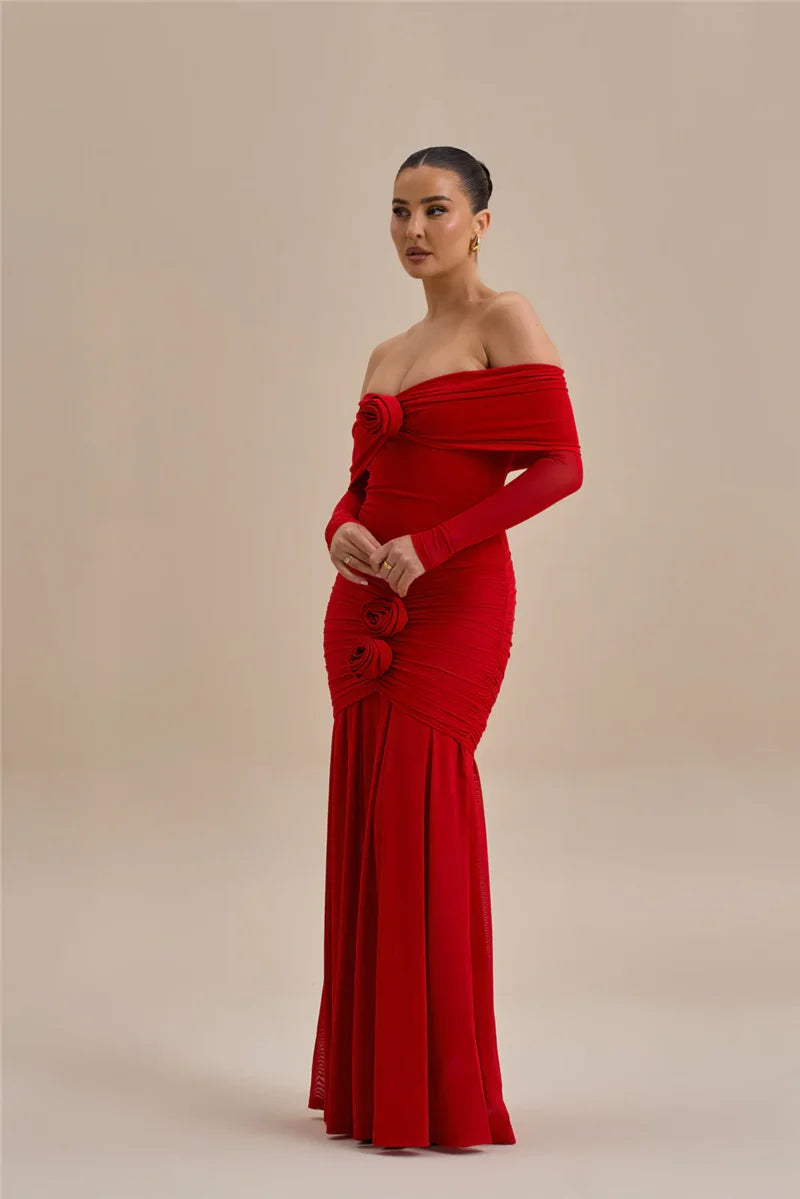 Rose Off-Shoulder Maxi Dress
