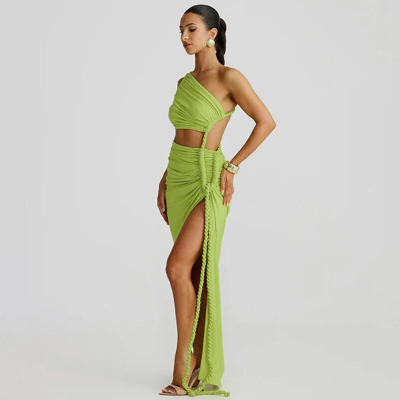Thigh High Split Off-Shoulder Maxi Dress