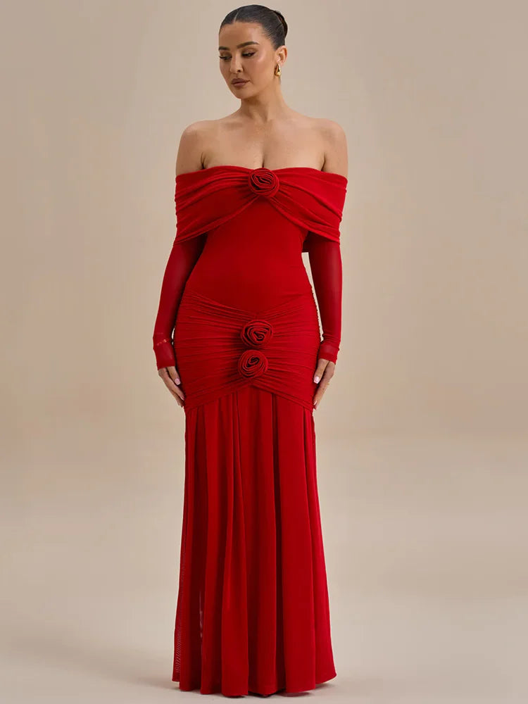 Rose Off-Shoulder Maxi Dress
