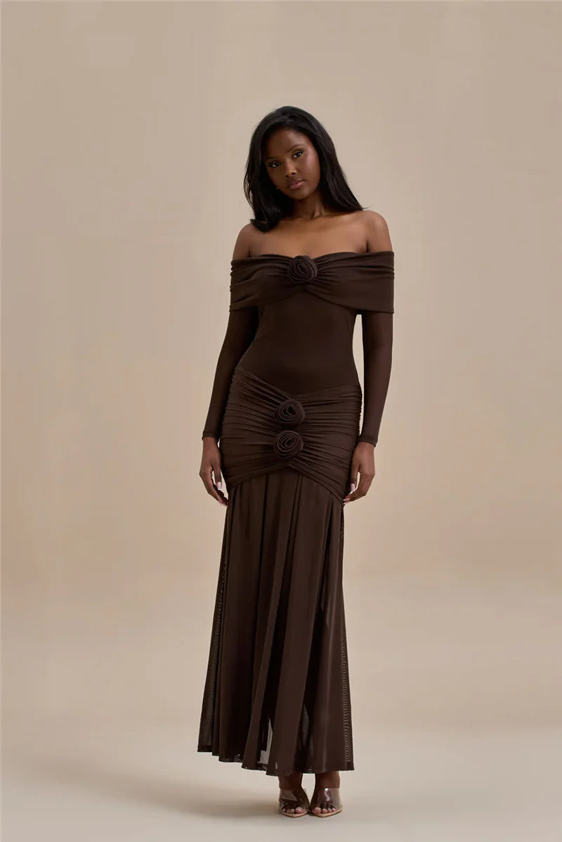 Rose Off-Shoulder Maxi Dress