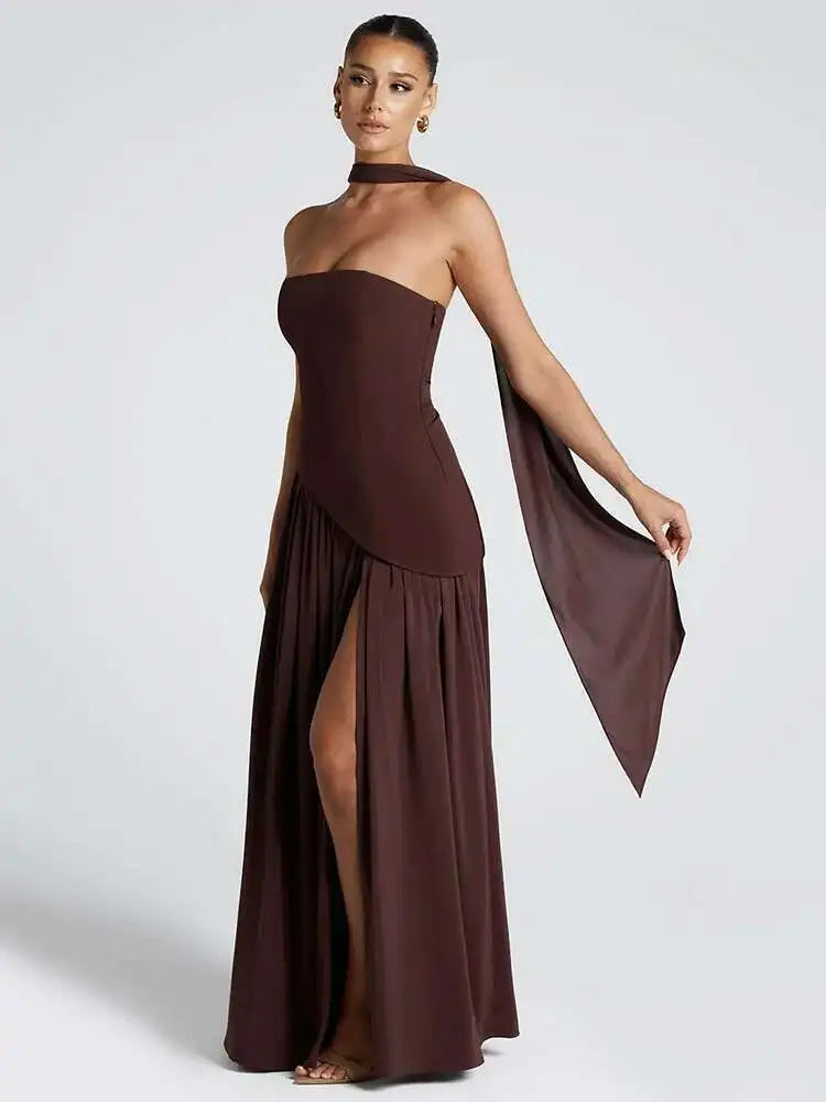Strapless Scarf Maxi Dress