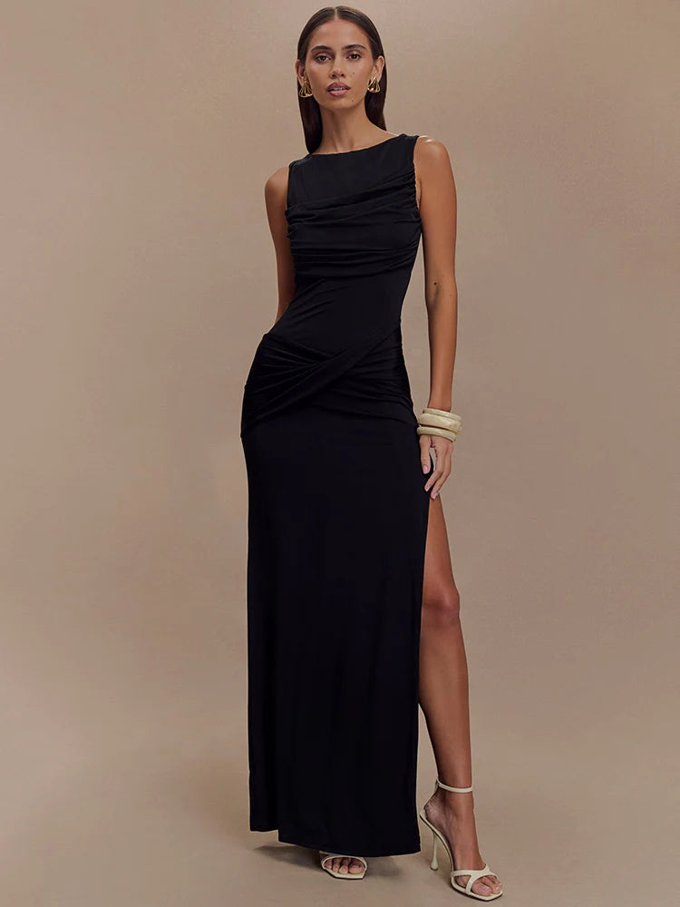 Backless Ruched Maxi Dress