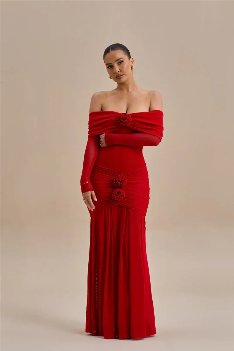 Rose Off-Shoulder Maxi Dress