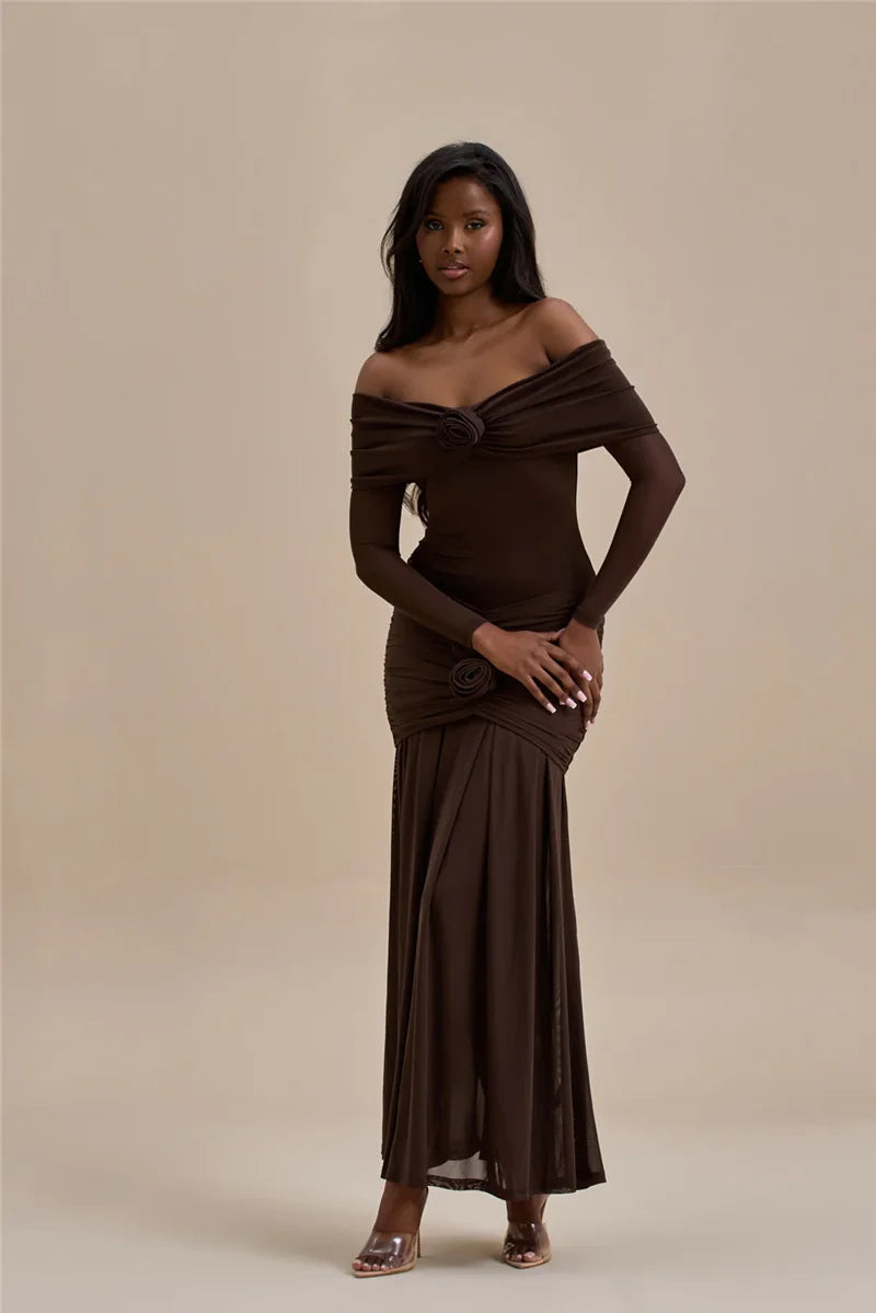 Rose Off-Shoulder Maxi Dress