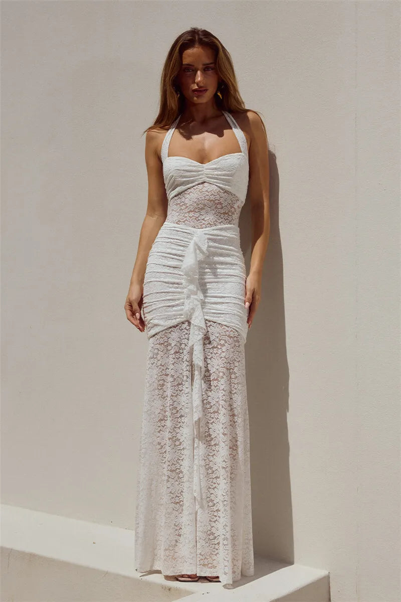 Luxe Lace Ruched Maxi Dress