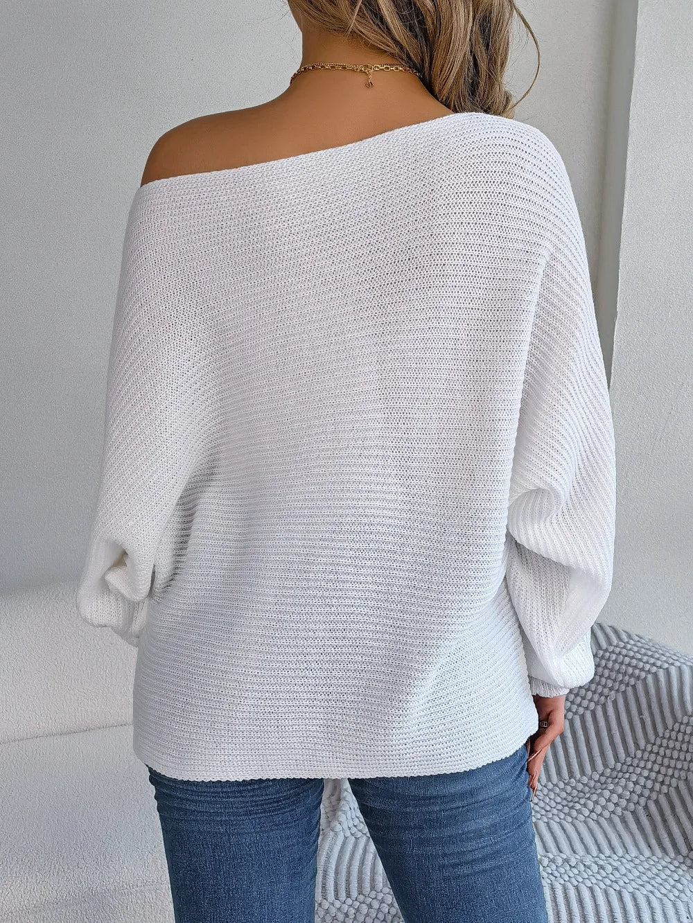 Off-the-Shoulder Loose Knitted Sweater