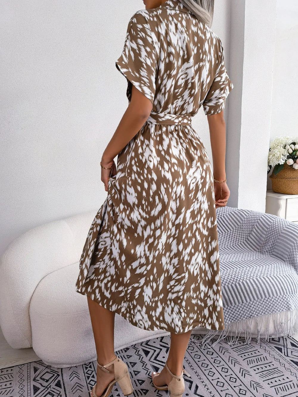 Leopard Print Lace-Up Shirt Dress