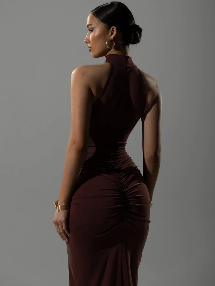 Halter Ruched Maxi Dress