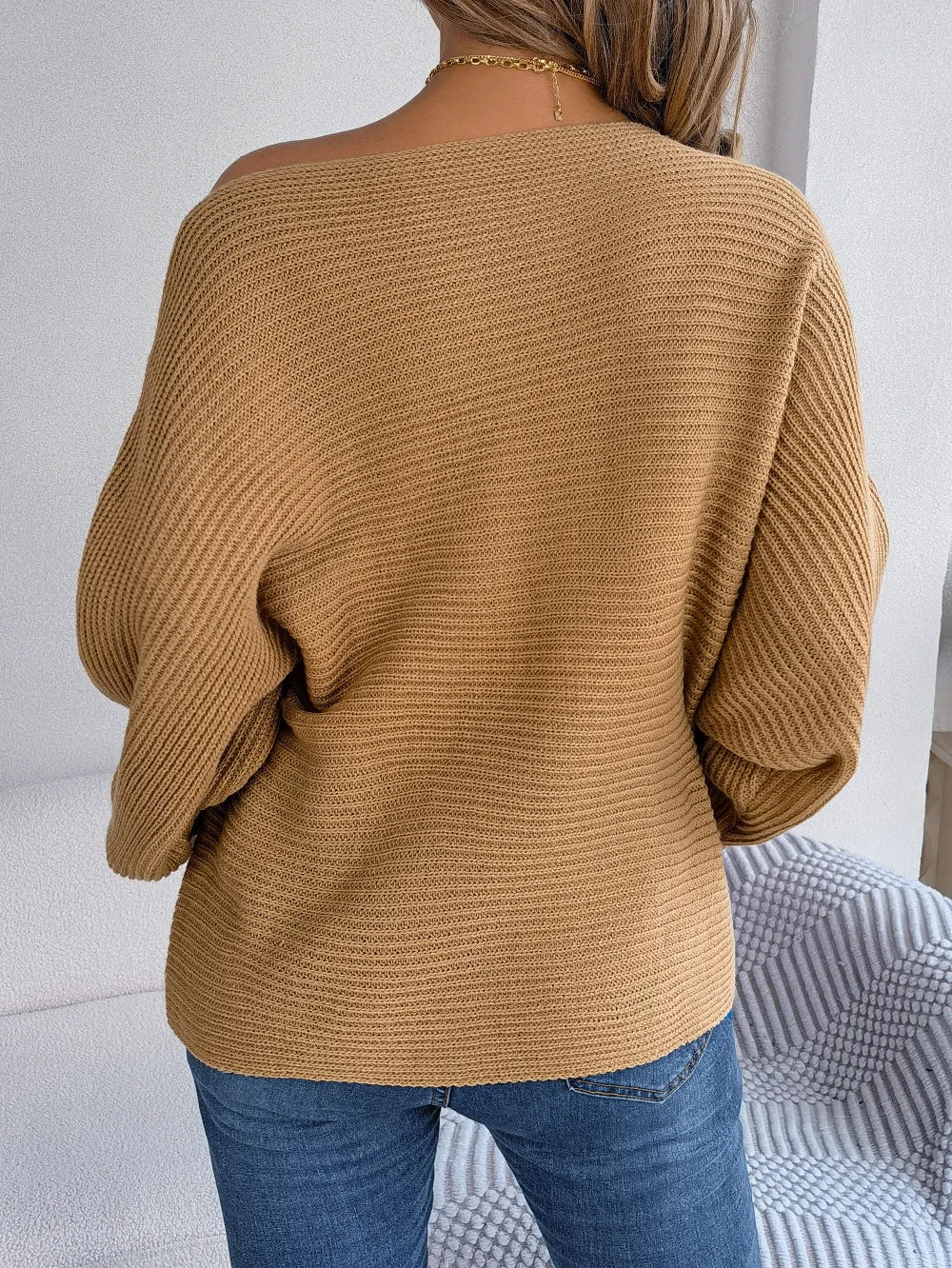 Off-the-Shoulder Loose Knitted Sweater
