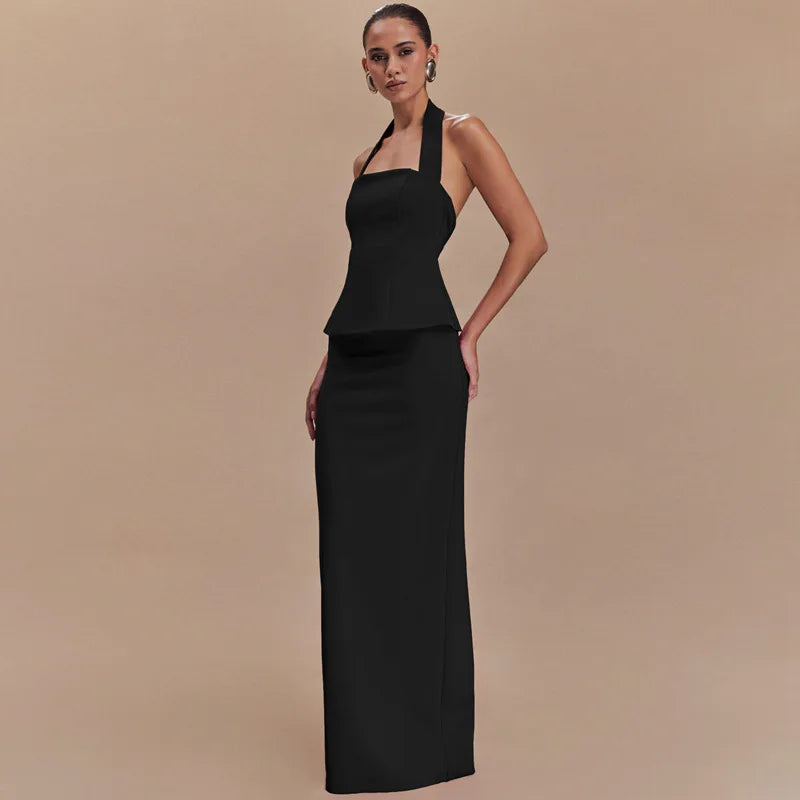 Backless Halter Top and Skirt Set