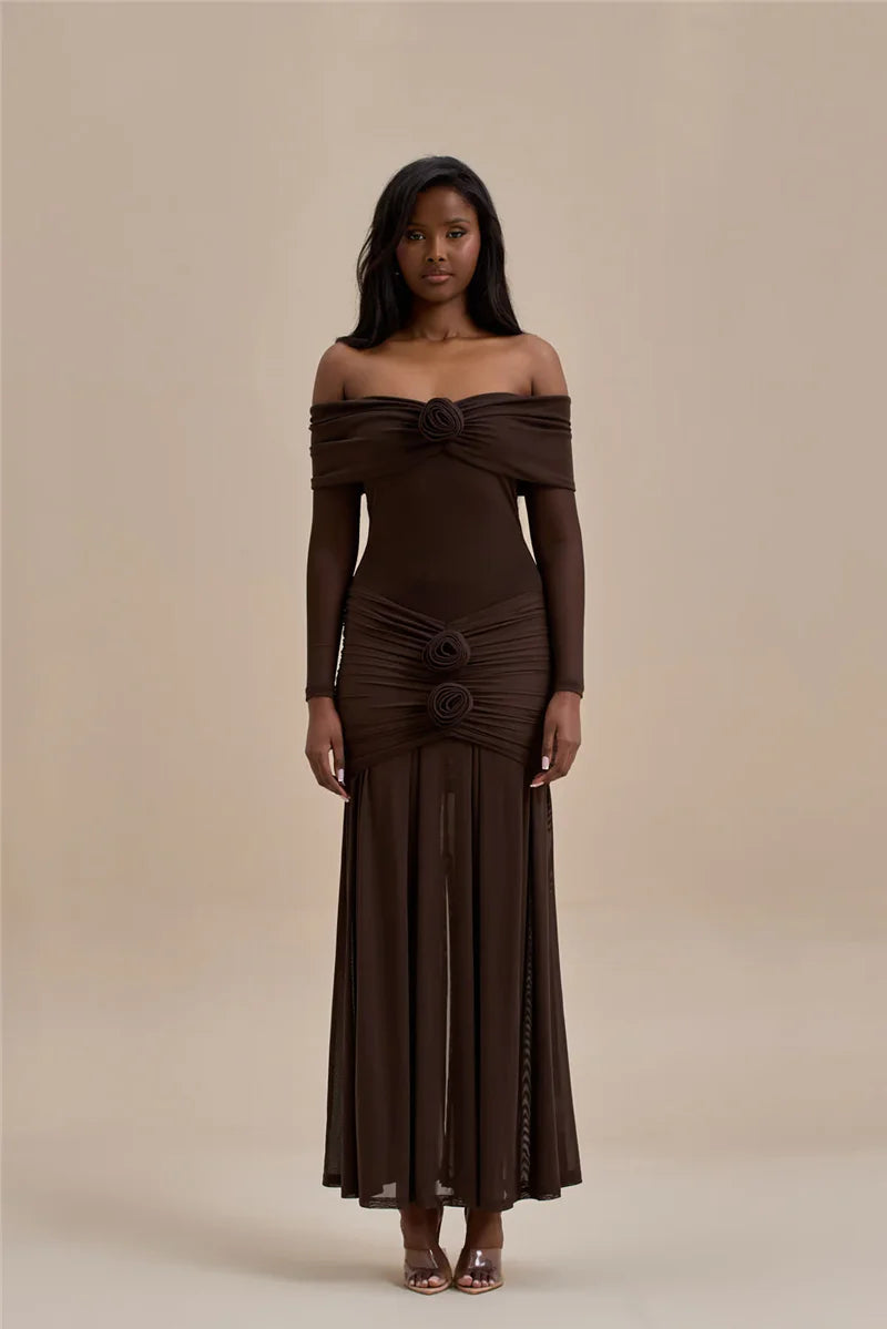 Rose Off-Shoulder Maxi Dress