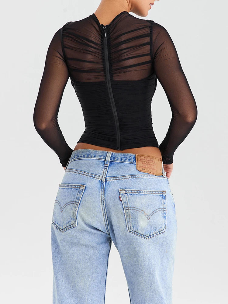 Sheer V Neck Layered Top