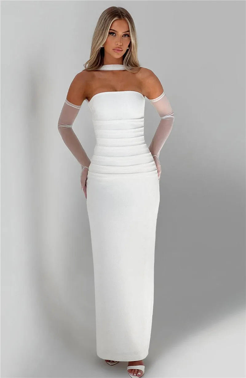 Scarf Collar Off-Shoulder Maxi Dress