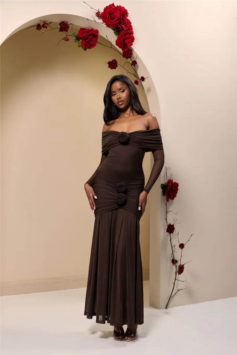 Rose Off-Shoulder Maxi Dress