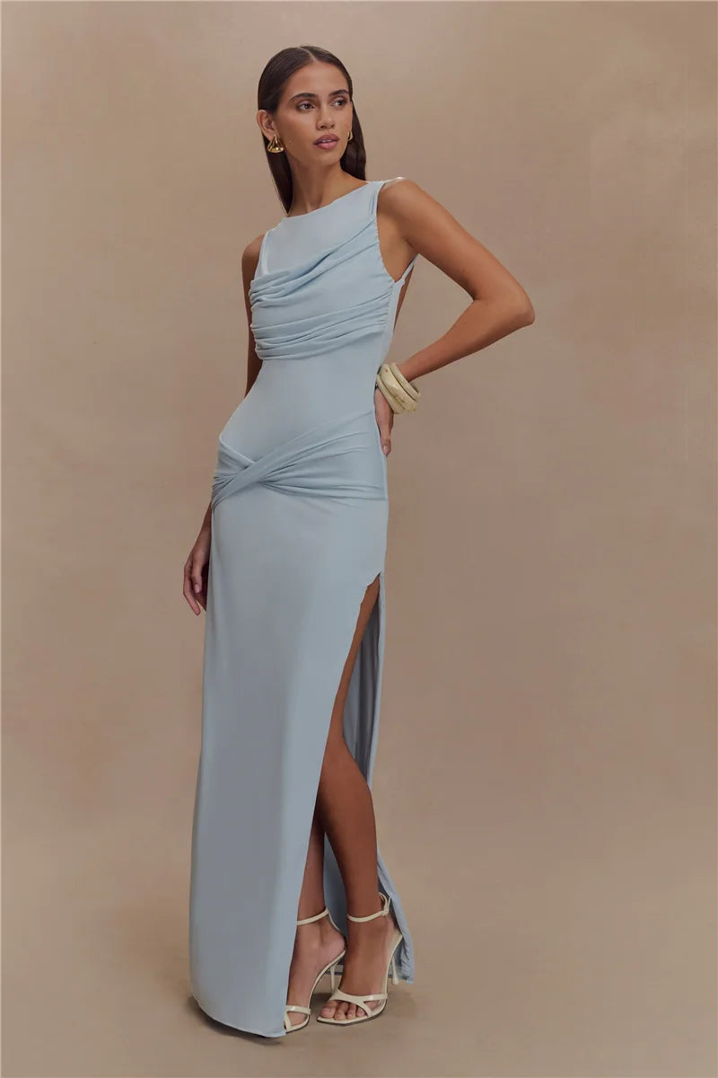 Backless Ruched Maxi Dress