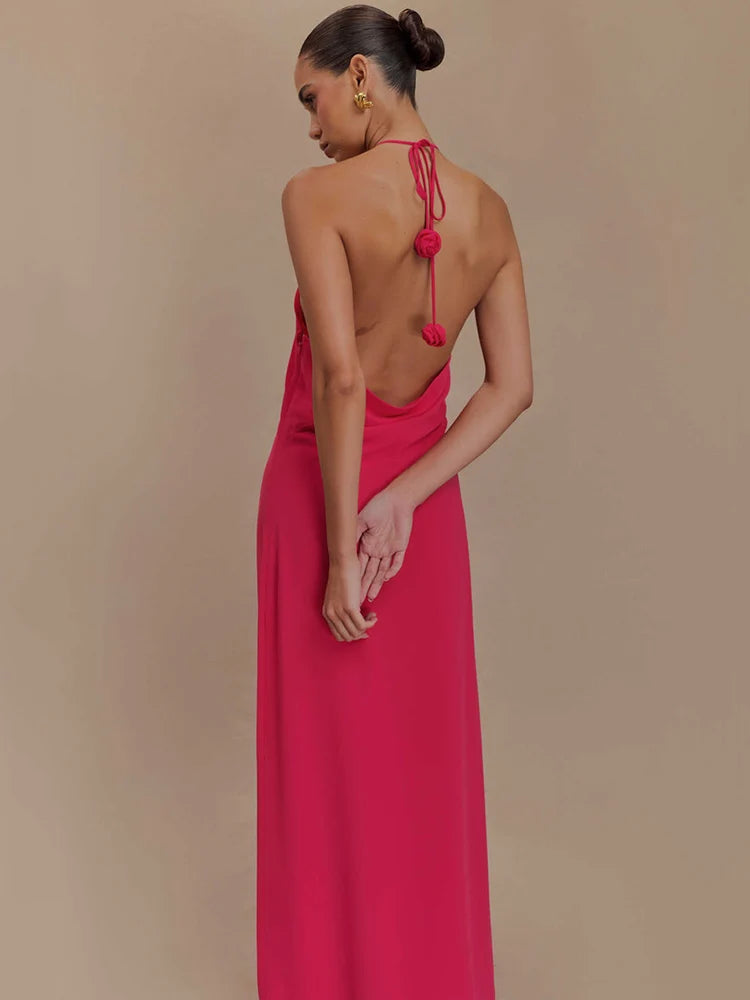 Rose Red Backless Maxi Dress