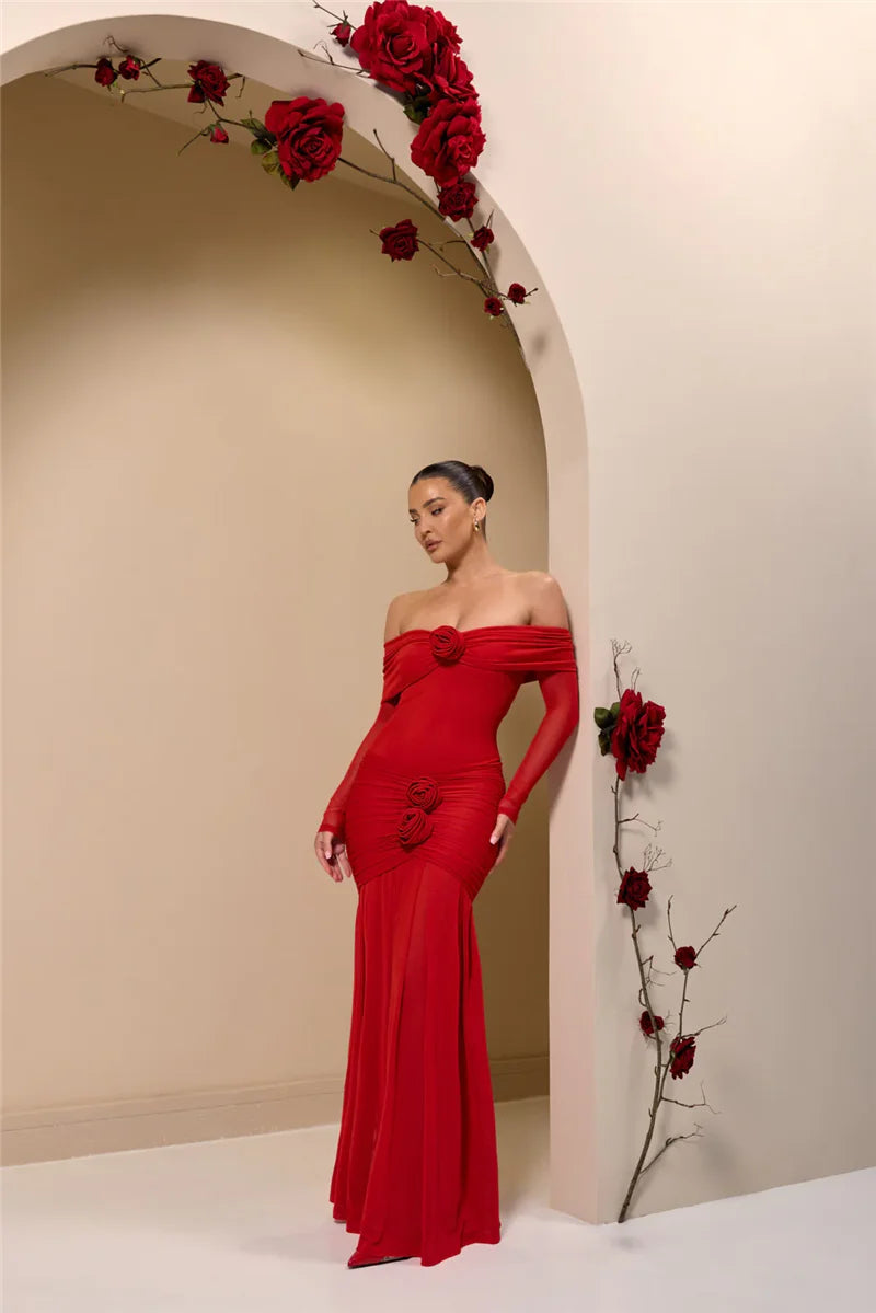 Rose Off-Shoulder Maxi Dress