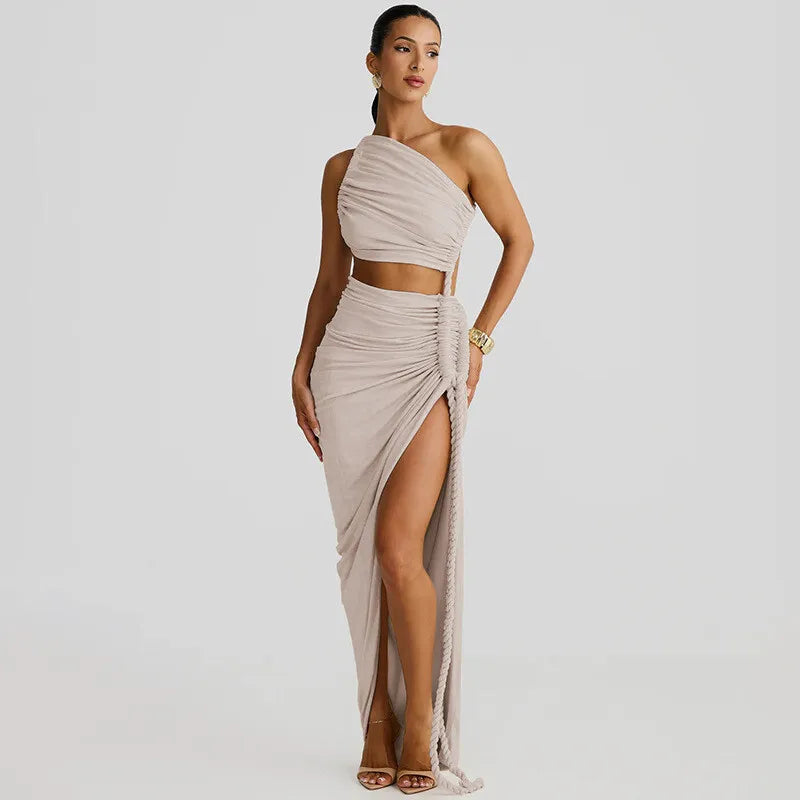 Thigh High Split Off-Shoulder Maxi Dress