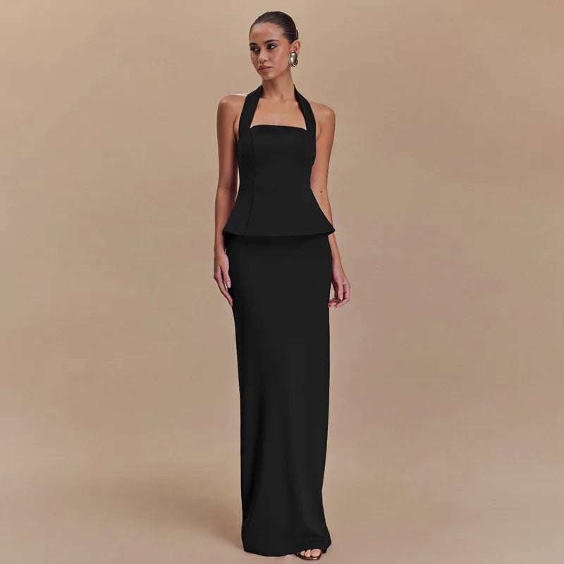 Backless Halter Top and Skirt Set
