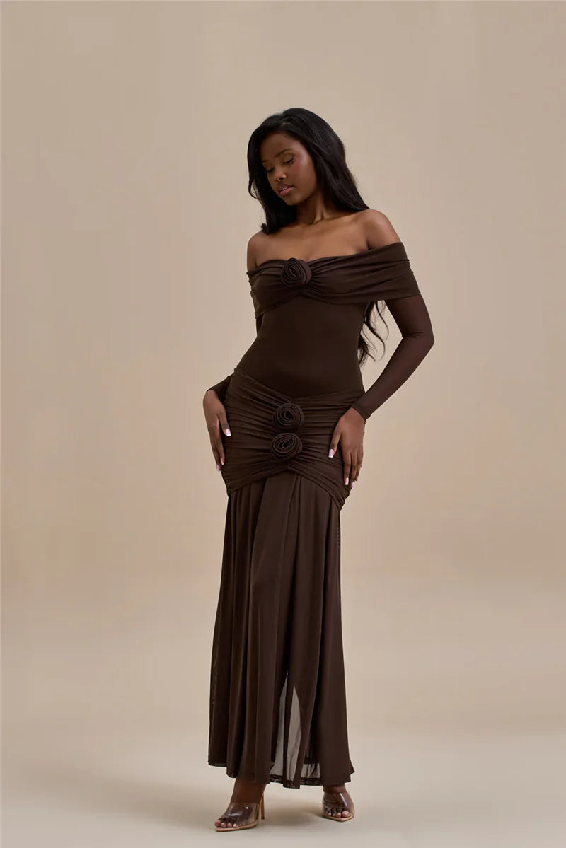 Rose Off-Shoulder Maxi Dress