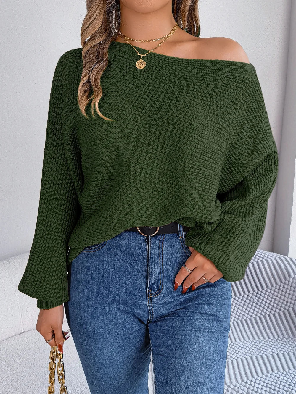 Off-the-Shoulder Loose Knitted Sweater