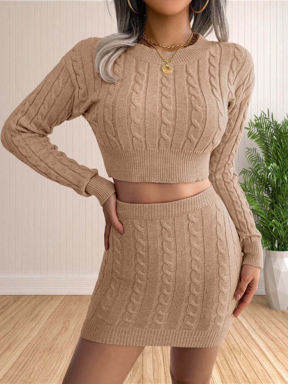 Cable Knit Crop and Skirt Set