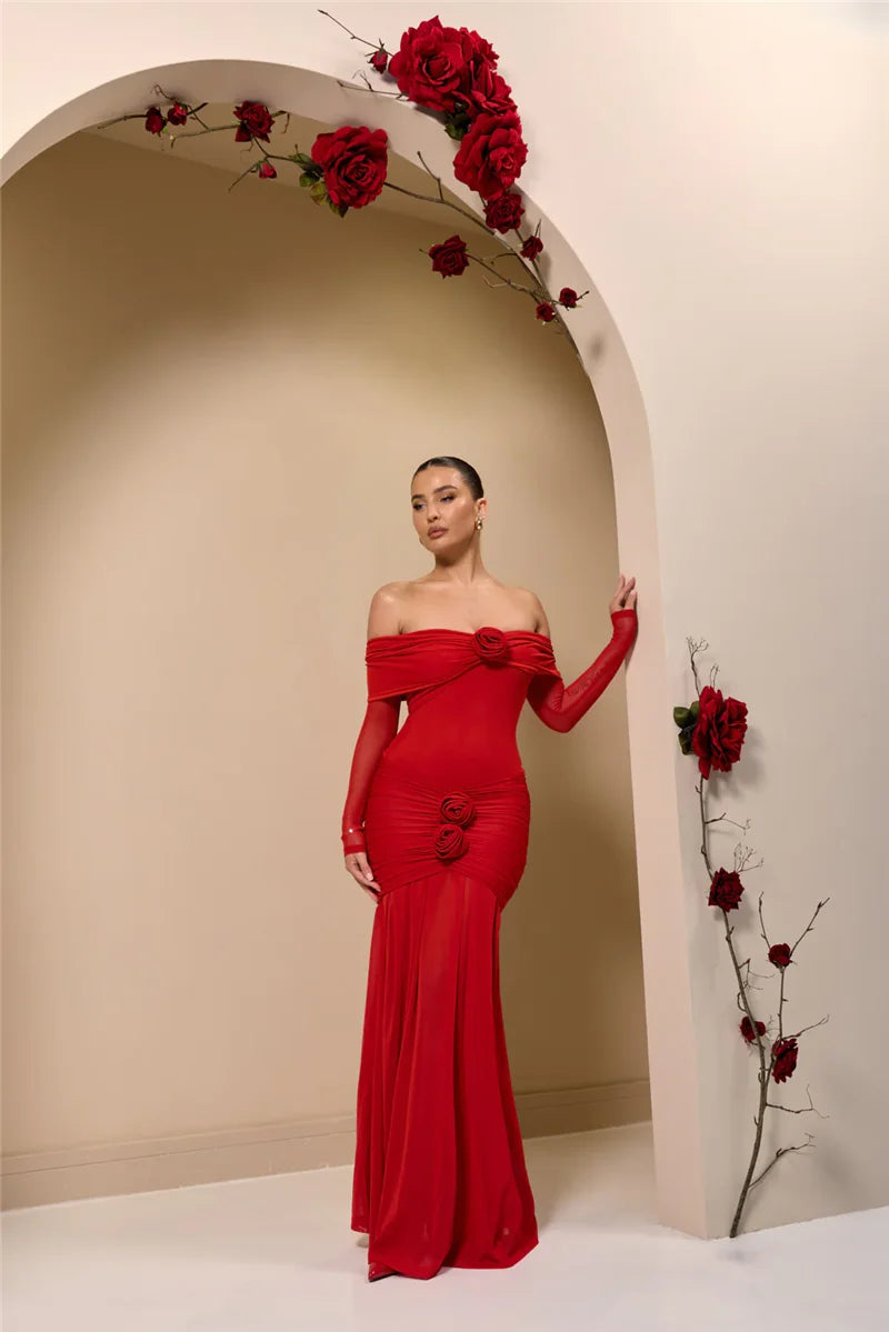 Rose Off-Shoulder Maxi Dress