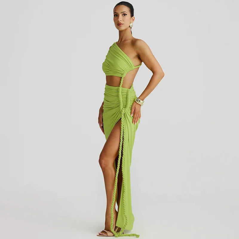 Thigh High Split Off-Shoulder Maxi Dress