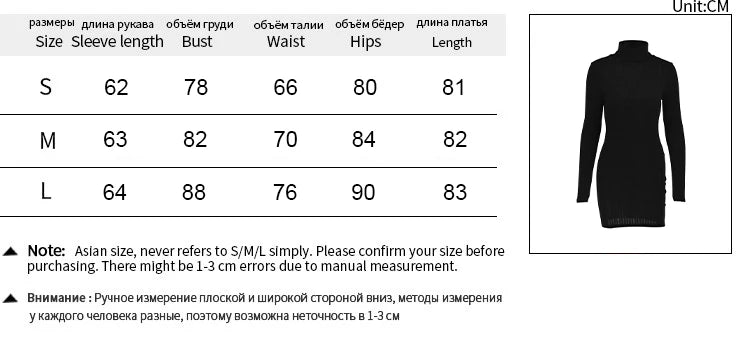 Black Turtleneck Long-Sleeve Sheath Mini Dress