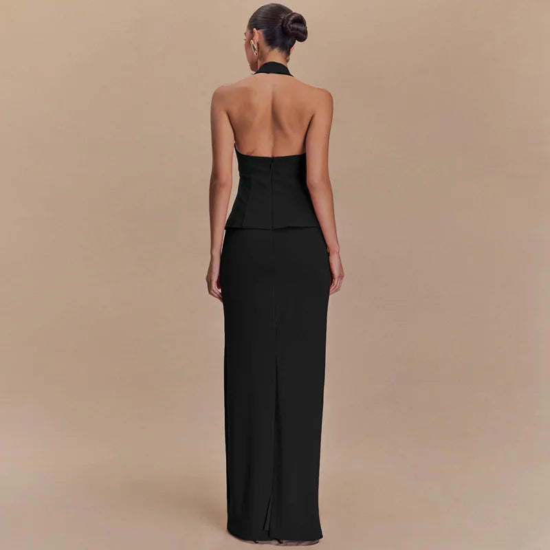 Backless Halter Top and Skirt Set