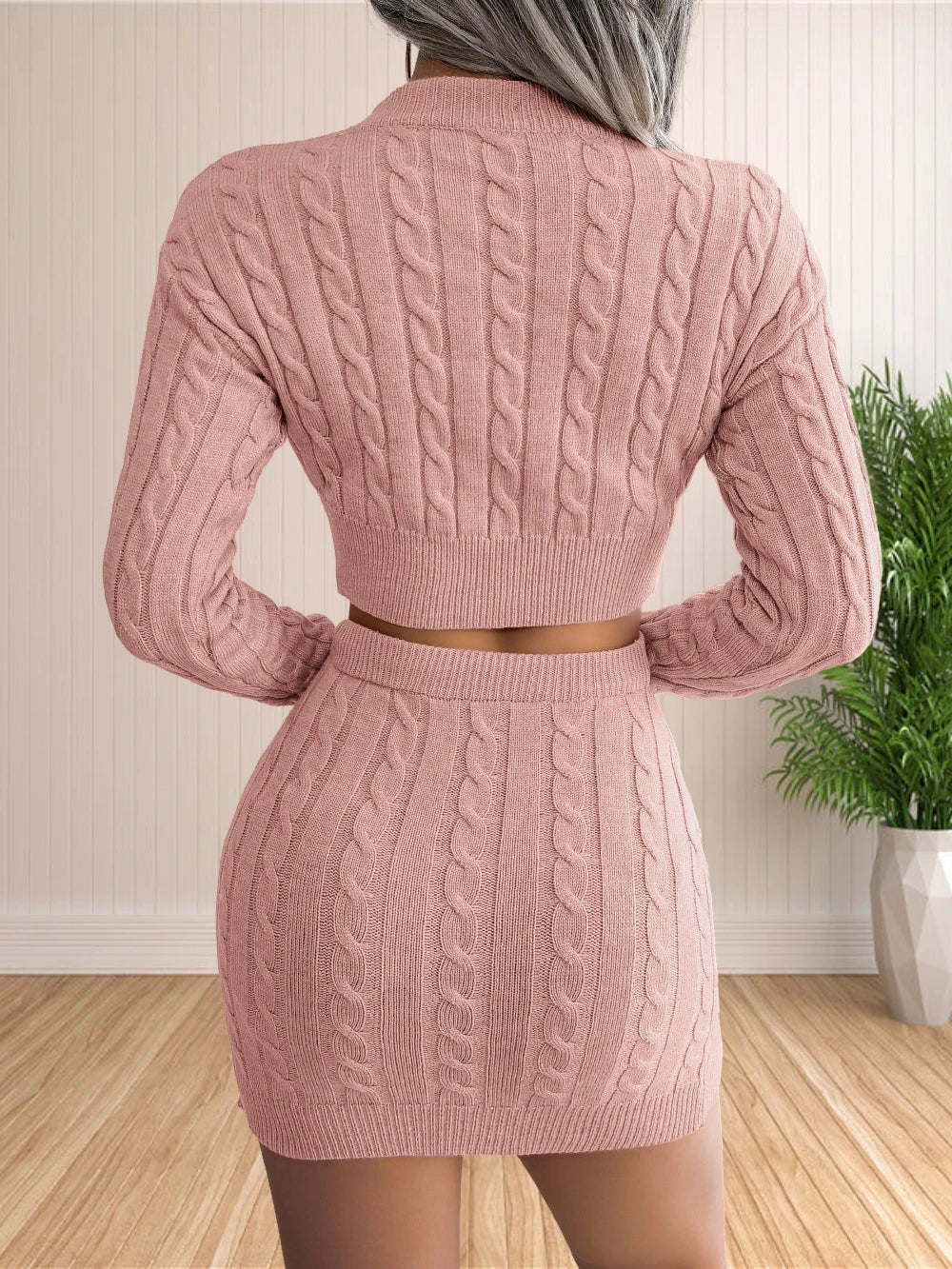 Cable Knit Crop and Skirt Set