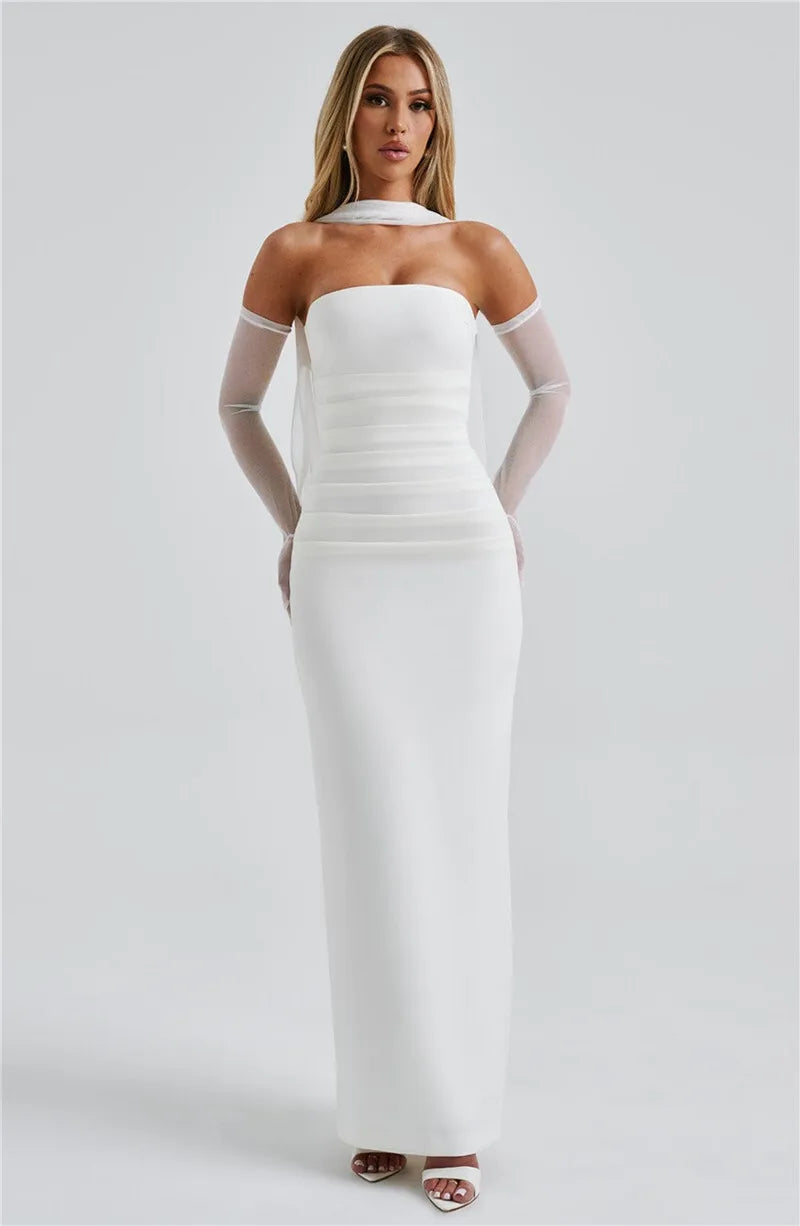 Scarf Collar Off-Shoulder Maxi Dress