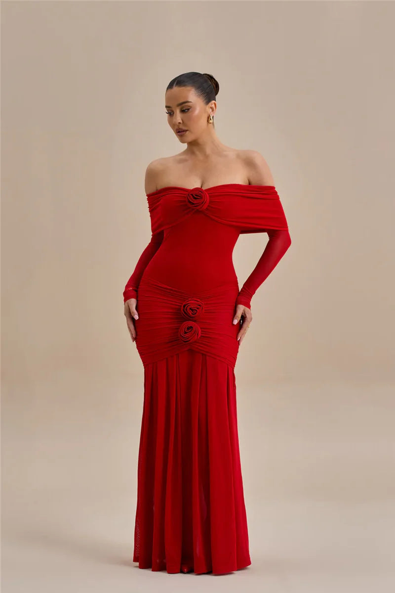Rose Off-Shoulder Maxi Dress