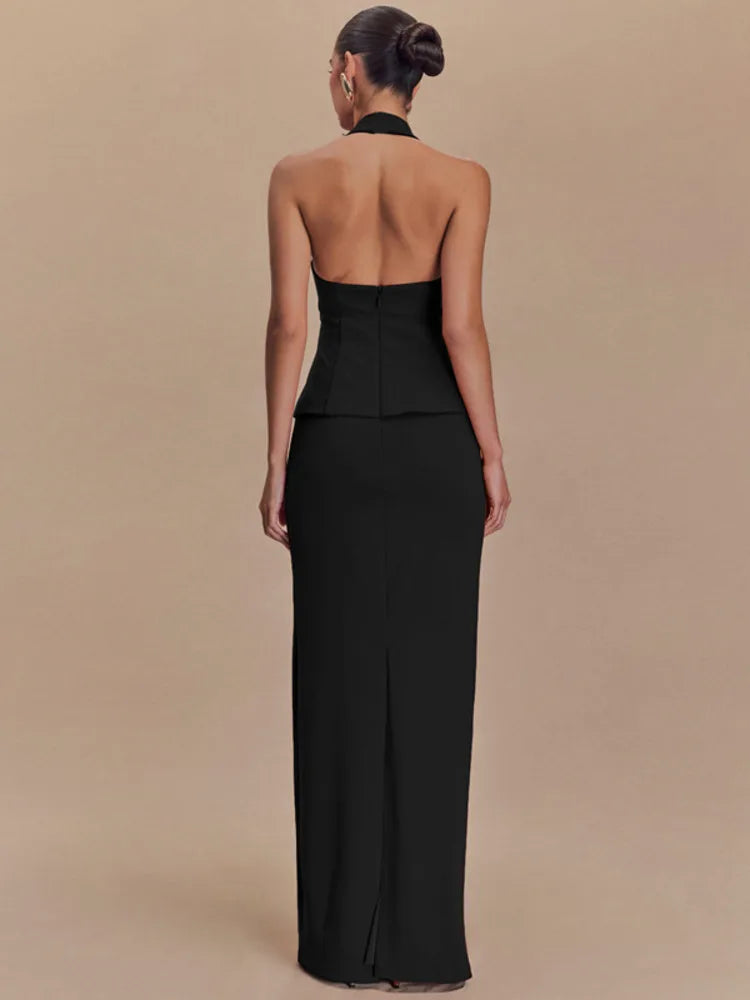 Backless Halter Top and Skirt Set