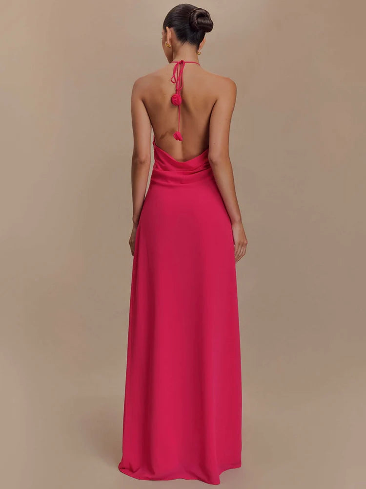 Rose Red Backless Maxi Dress