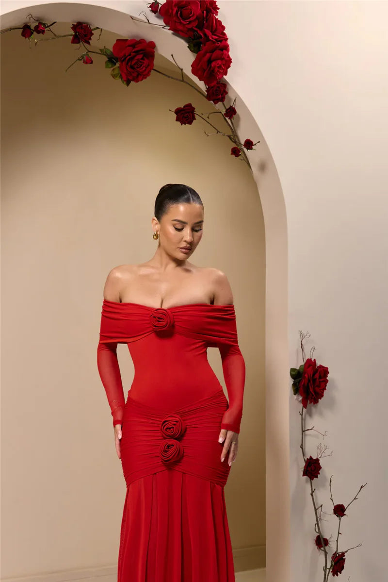 Rose Off-Shoulder Maxi Dress