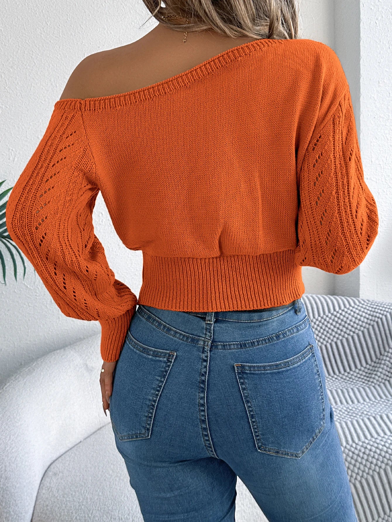 Off-Shoulder Knit Pullover Sweater