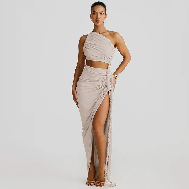 Thigh High Split Off-Shoulder Maxi Dress