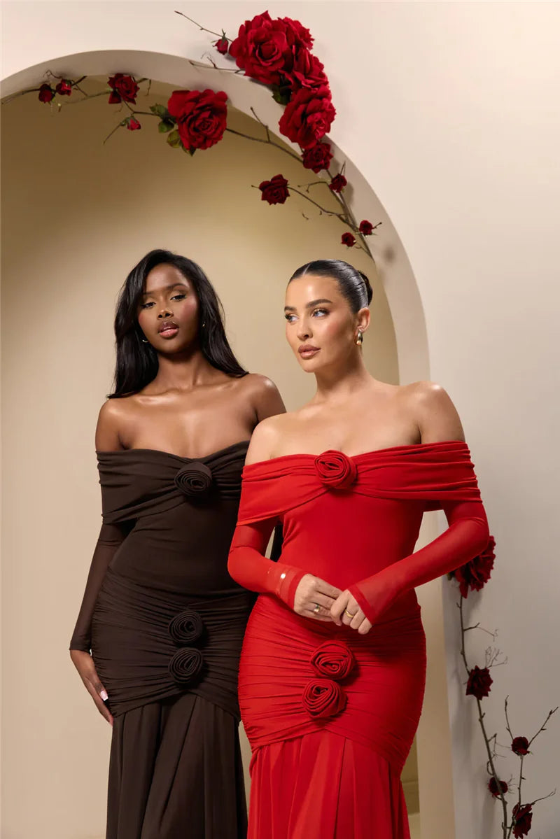 Rose Off-Shoulder Maxi Dress