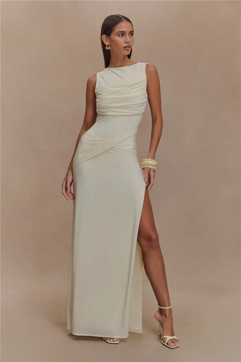 Backless Ruched Maxi Dress