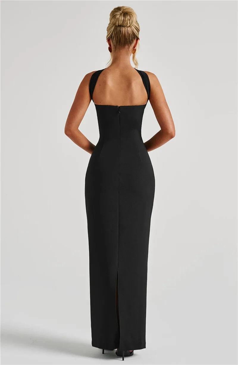 Scarf Collar Off-Shoulder Maxi Dress