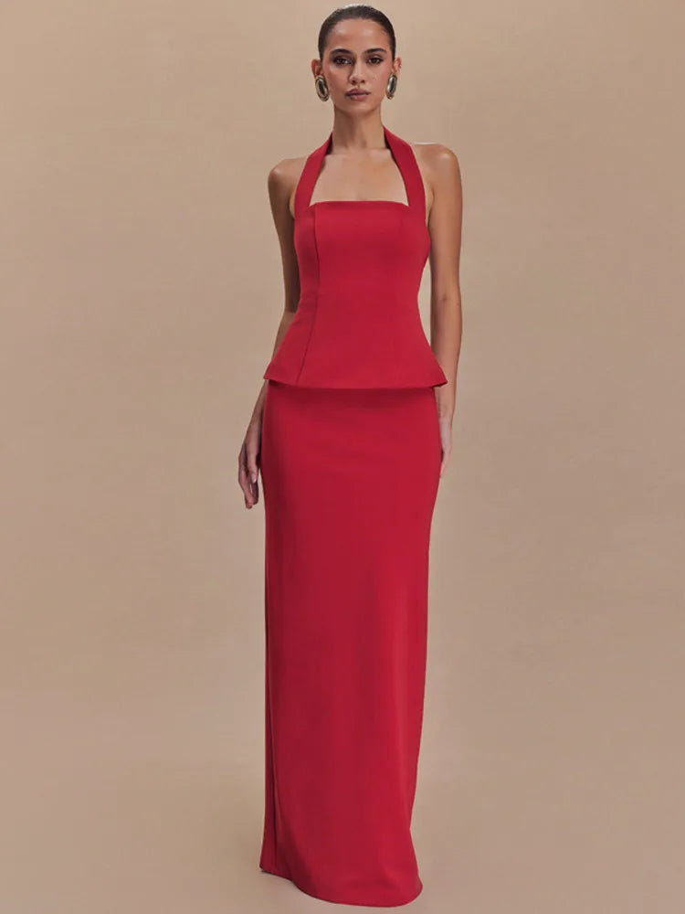 Backless Halter Top and Skirt Set