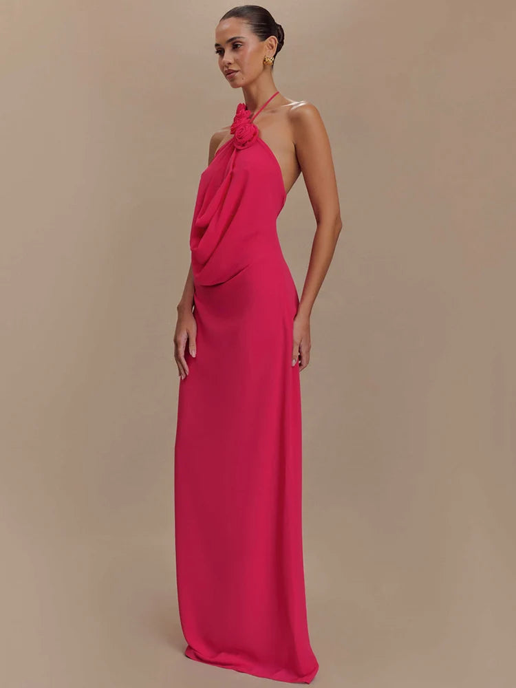 Rose Red Backless Maxi Dress