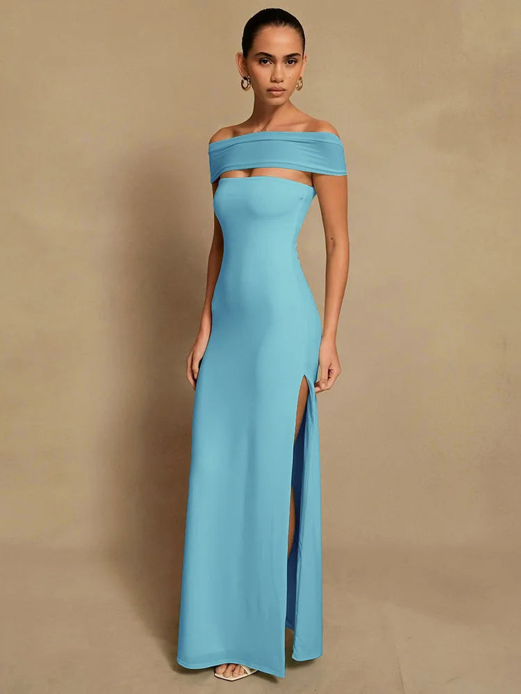 Strapless High Slit Maxi Dress