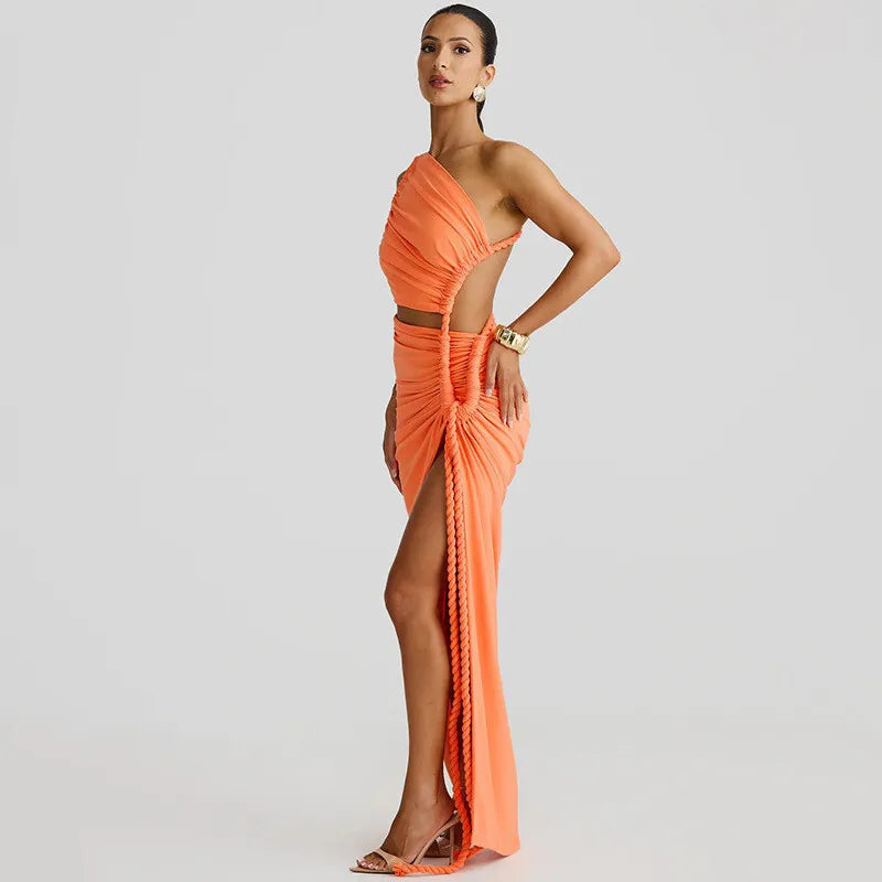 Thigh High Split Off-Shoulder Maxi Dress