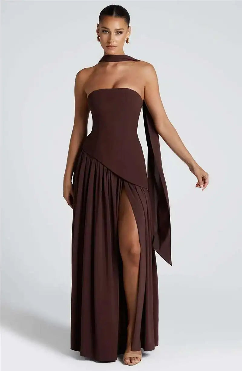 Strapless Scarf Maxi Dress